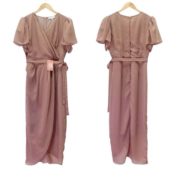 NWT Ivy City Co Lillie Dress Dusty Rose Size Large Flutter Sleeve Chiffon Midi - Picture 15 of 15